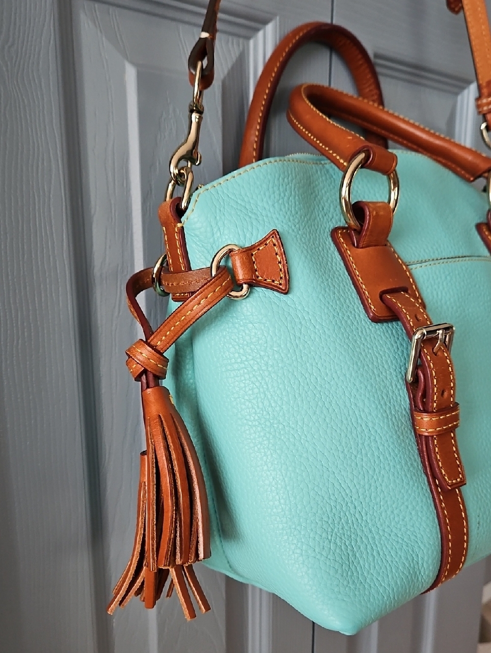 Dooney & Bourke Aqua Pebble Leather Bristol Satchel - Picture 4 of 15